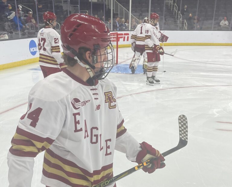 Gabe Perreault warming up